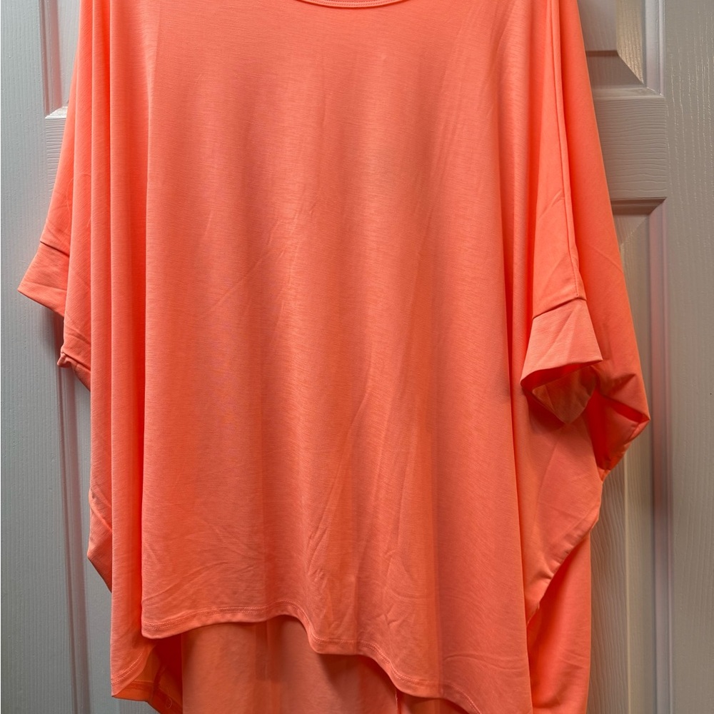 Women's Oversized Short Sleeve Top - Bright Coral Size L